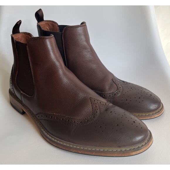Mens Florsheim Streets WT Chelsea Boots Size 10 Brown Leather Wingtip Brogue EUC main image 14